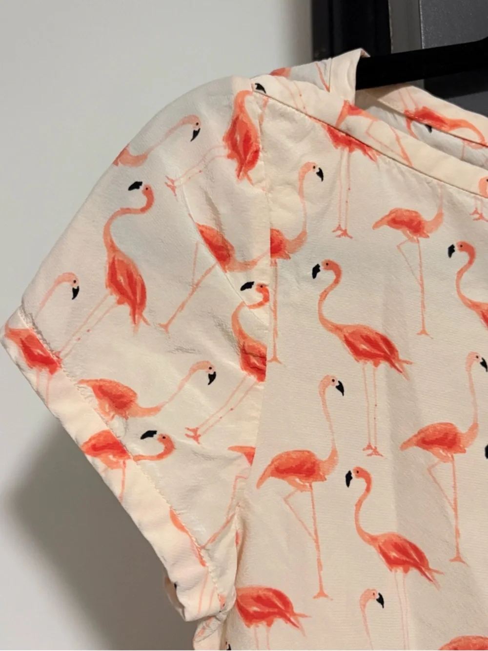 Kate Spade Pure Silk Pink Flamingo Print Top